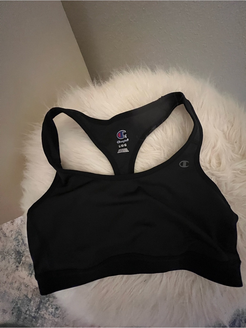 Champion Black Racerback Sports Bra with Logo